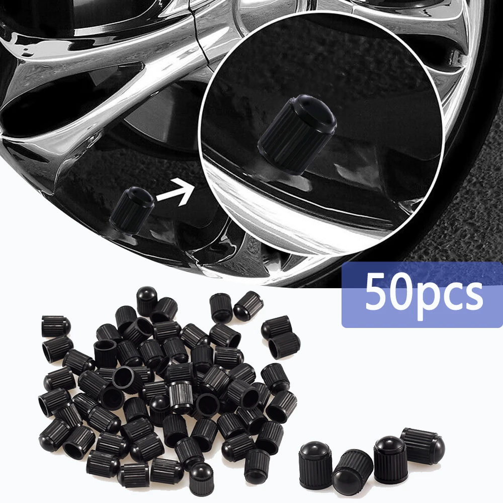 

50 шт. пластиковая черная крышка, стандартное колесо, колпачок стержня клапана воздушного колеса, пылезащитная крышка, аксессуары, универсал...