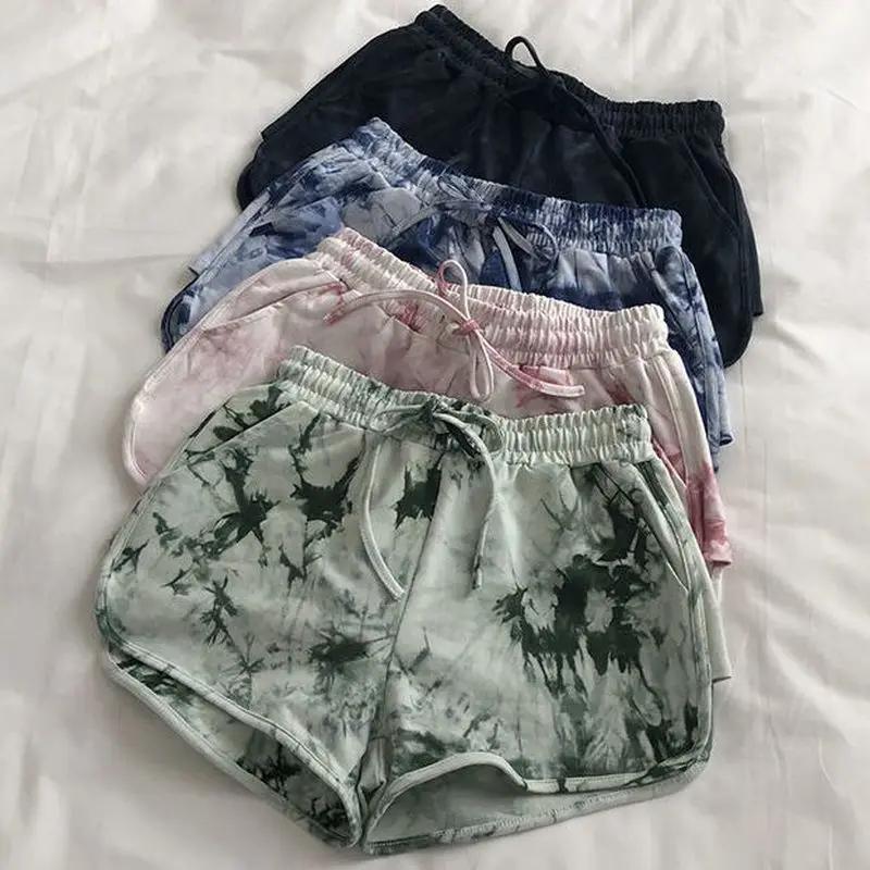 

2021 Summer Women's Yoga Shorts Loose High Waist Running Sports Gym Pants Casual Wide-Leg Fitness Home Tie-Dye Sweety Pajamas