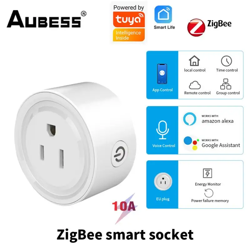 Смарт-розетка Aubess Zigbee Tuya 10 А умная розетка для США монитор питания таймер SmartLife