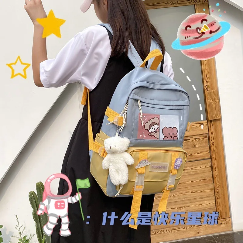 Schoolbag ins Japanese cute contrast schoolbag backpack for junior high school students with large capacity  backpacks