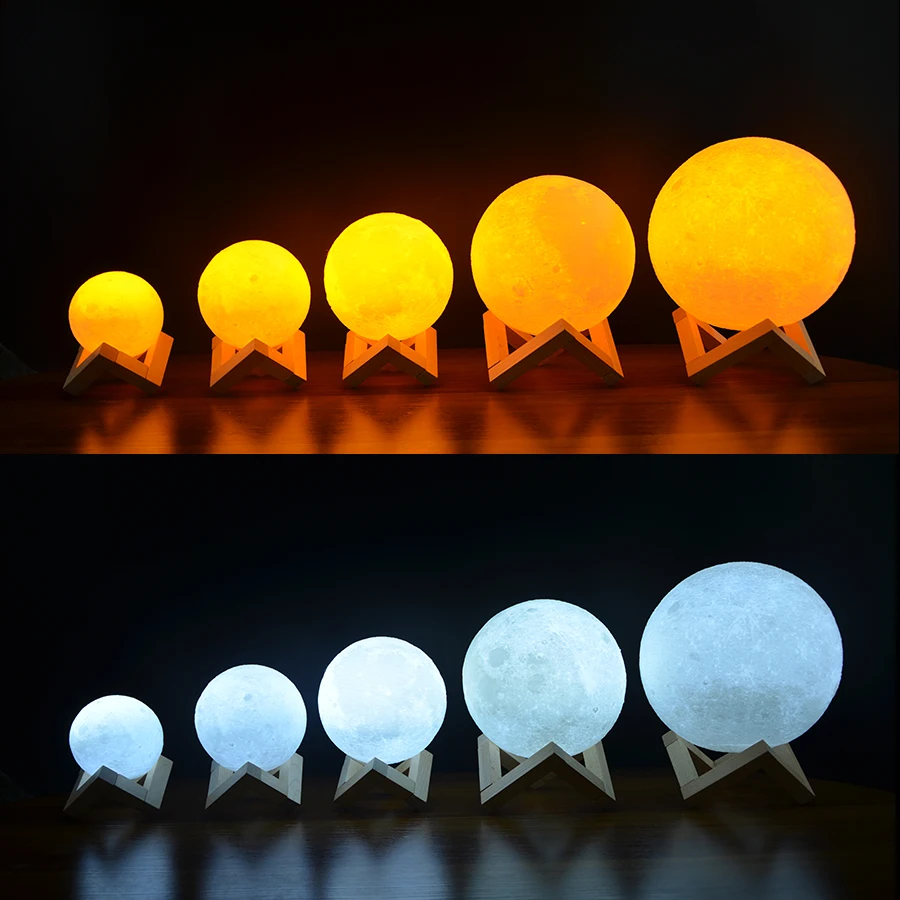 Светодиодный ночник с 3D-принтом Луны Перезаряжаемый USB 2 цвета сенсорное