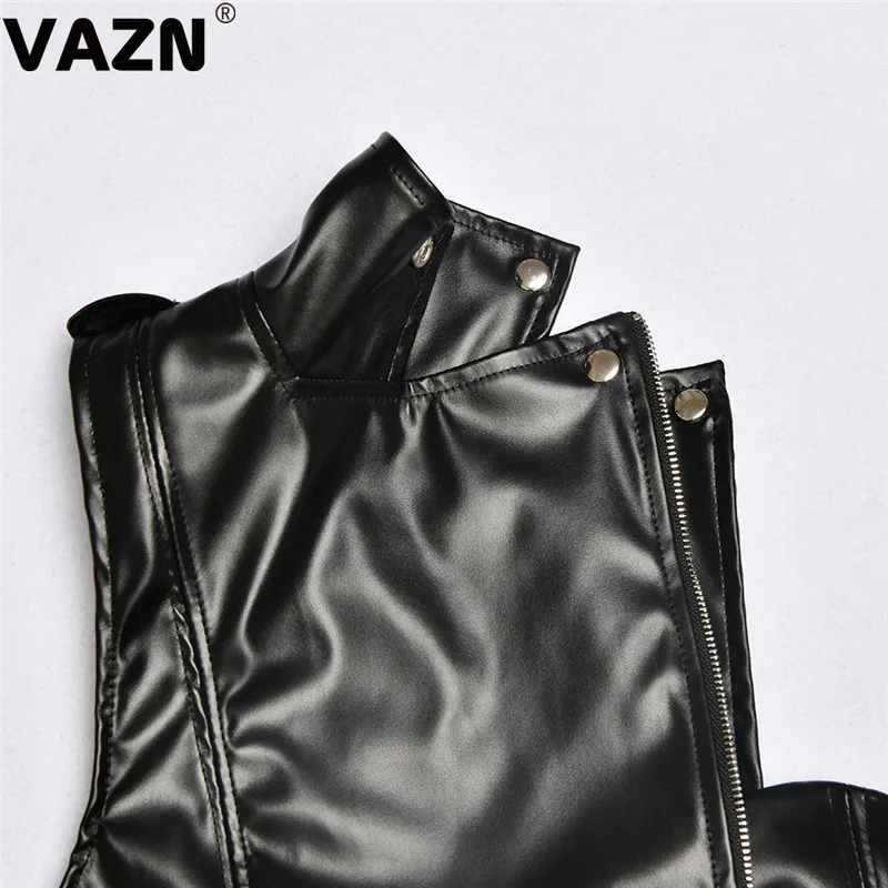 VAZN, FD8359, новое кожаное платье, сексуальное, Клубное, классическое, черное, с вырезом, на одно плечо, на шнуровке, высокая талия, женское, тонкое, мини платье