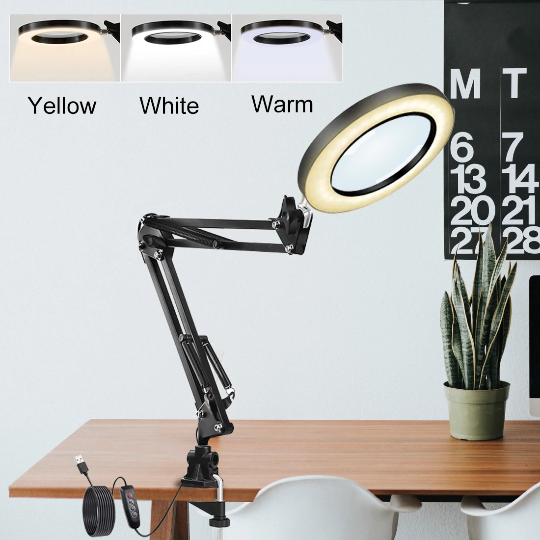 

Foldable 5X/10X Magnifier Table Lamp USB Wireless Remote Control LED Magnifying Glass Lamp for Reading Crafts Hobby DIY Welding