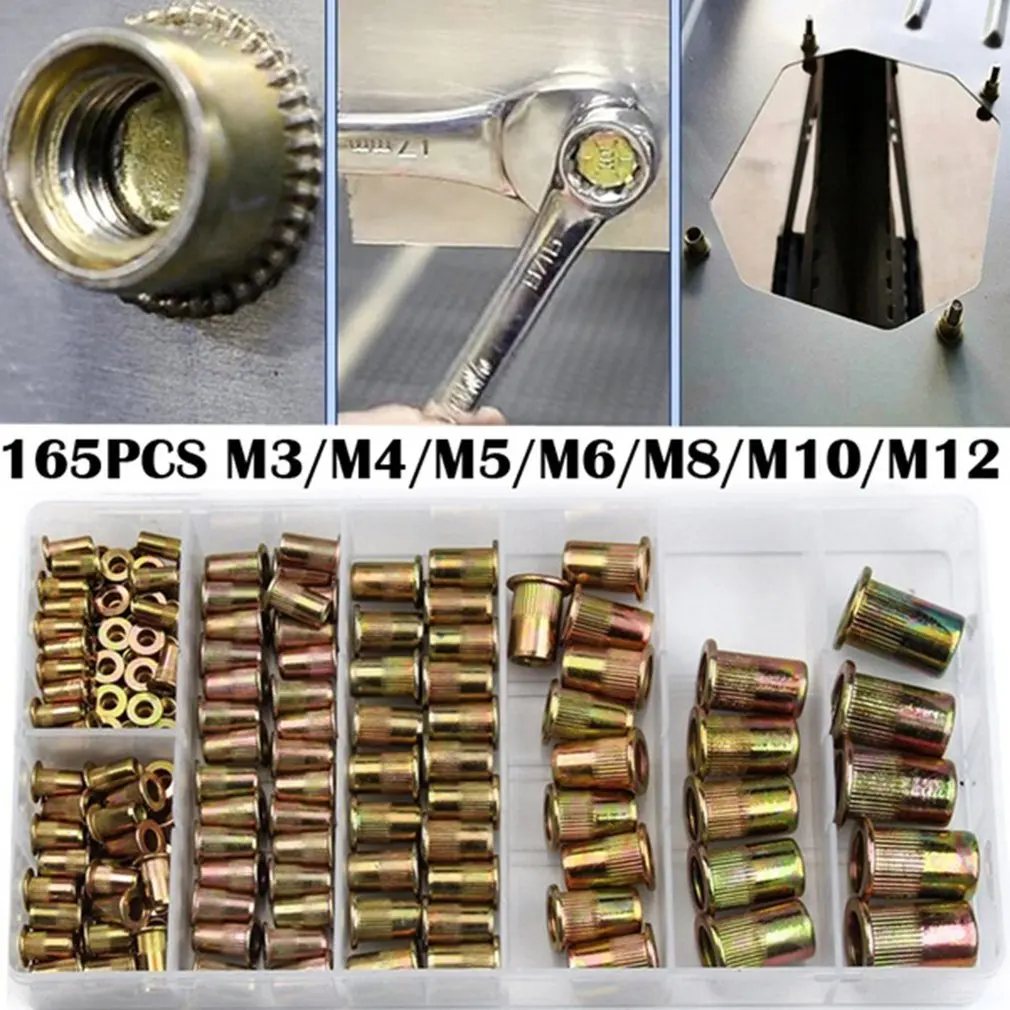 165 шт. M3 M4 M5 M6 M8 M10 M12 Смешанная оцинкованная углеродистая сталь заклёпка набор