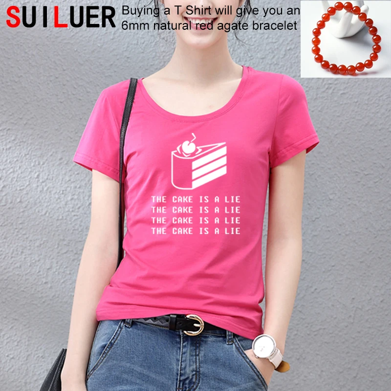 

Summer Fashion New Portal 2 T Shirt Famale Cotton Game Short Sleeve The Cake Is A Lie T-shirt Women Slim Fit Tops Tee SL-193