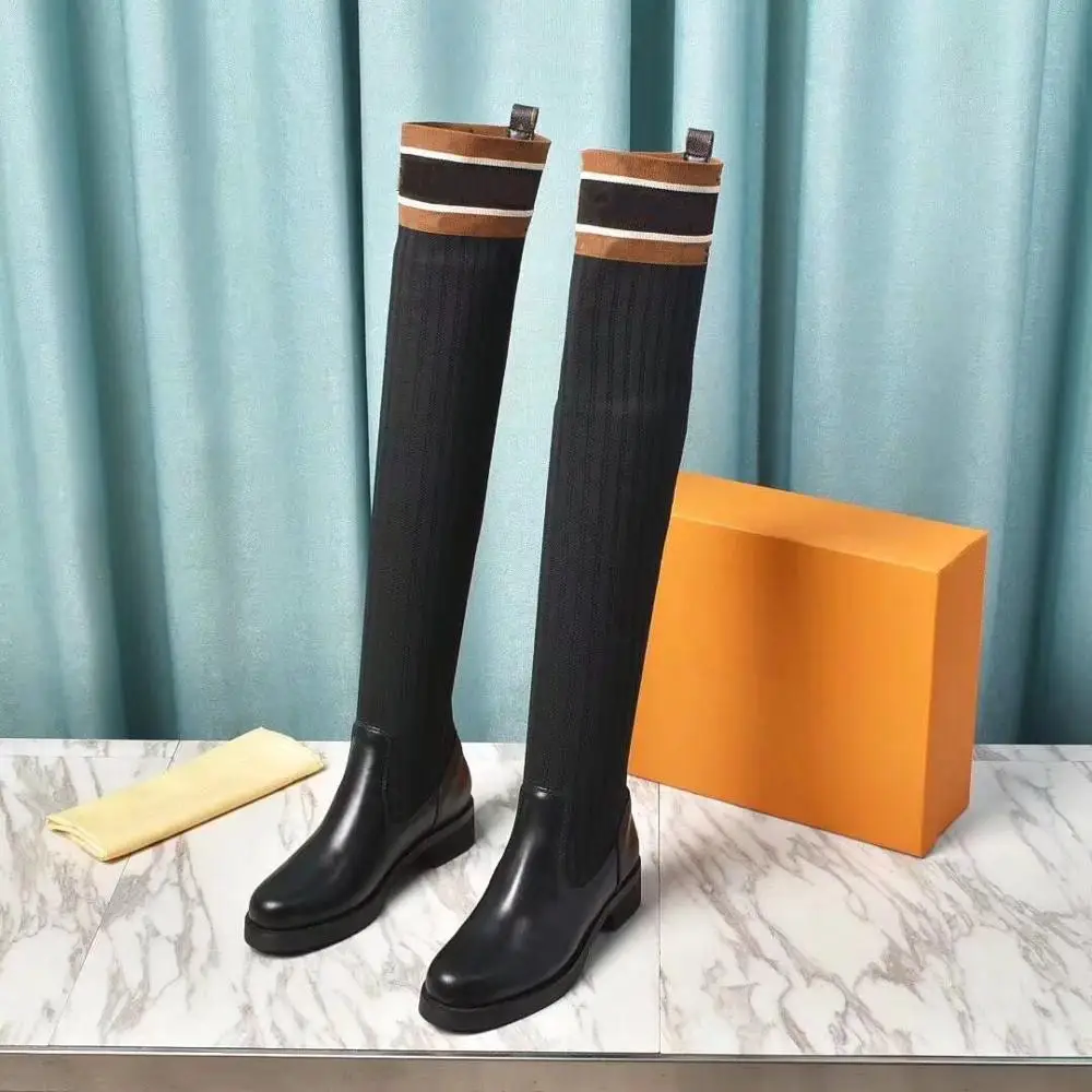 Goedkoop 2021 Herfst Winter Laarzen Luxe Merk Over De Knie Laarzen Lederen Vrouwen Schoenen Populaire Dames Schoenen Grote Maat 35-42
