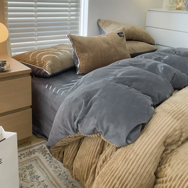 

4pcs Duvet Cover Solid Color Velvet Duvet Cover for Household Winter Warmth Thick Bedding Set Bedroom Set Twin Queen King