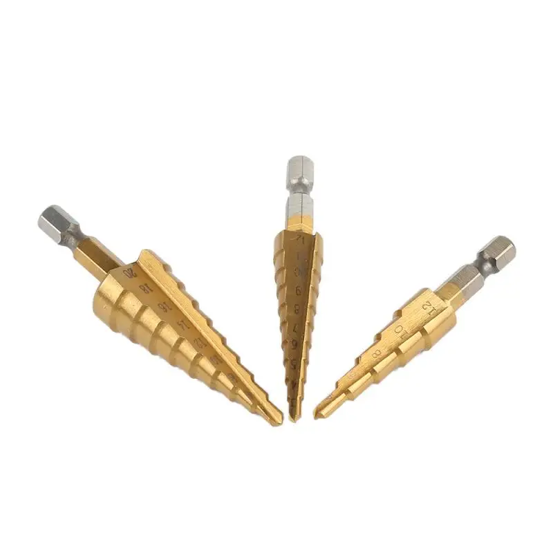 

Titanium Coated 3 Pcs HSS Step Hexagonal Shank Drill Bit High Speed Steel For Metal Wood Drilling Power Tool Hole Cutter