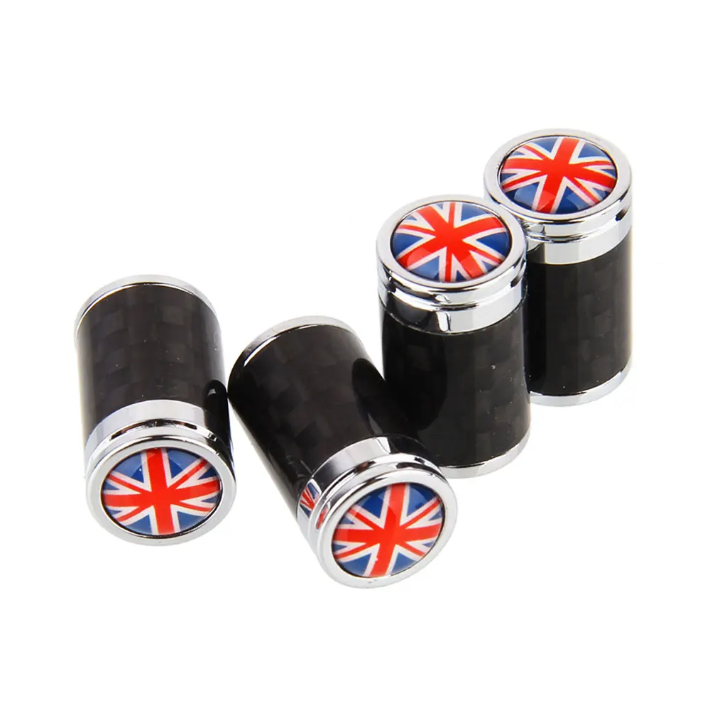 4 Pcs/Set Copper + Carbon Fiber England flag Style Tire Valve Stem Cap Wheel Air Caps for Auto Cars|Стержни и колпачки
