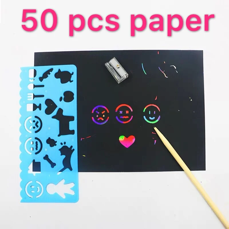 Новые красочные бумажные DIY детские развивающие игрушки забавные Рисованные царапины Детские граффити красочные черные деревянные палочки для детей 50 листов