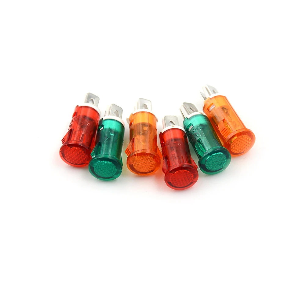 

10Pcs Signal Lamp Panel Mounting Neon Indicator Red Green Yellow Lights 220V 12V/24VDC 10mm MDX-11A Pilot Guiding