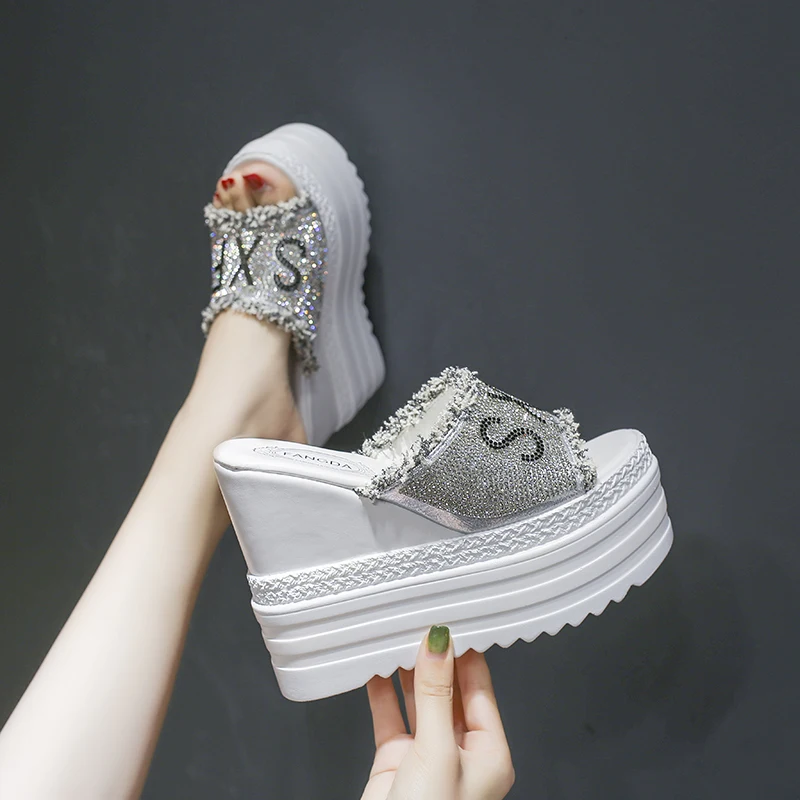 Женские Вьетнамки с открытым носком сандалии на танкетке 12 см повседневная обувь