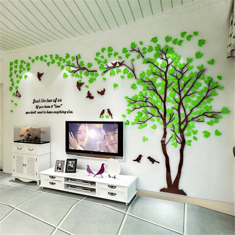 Light Green RIGHT Большой размер, дерево, акриловая декоративная 3d наклейка на стену, сделай сам, художественный ТВ фон, настенный плакат, домашний декор, спальня, гостиная, наклейка на стену s - Цвет: Light Green RIGHT