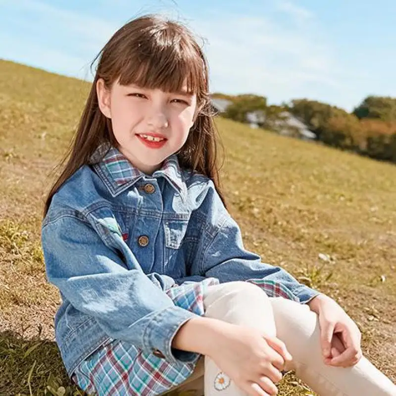 

Girls Denim Jackets Autumn Winter Long Sleeve Single Breasted Coats Kids Letter Print Outcoats Children Overcoats Windbreaker