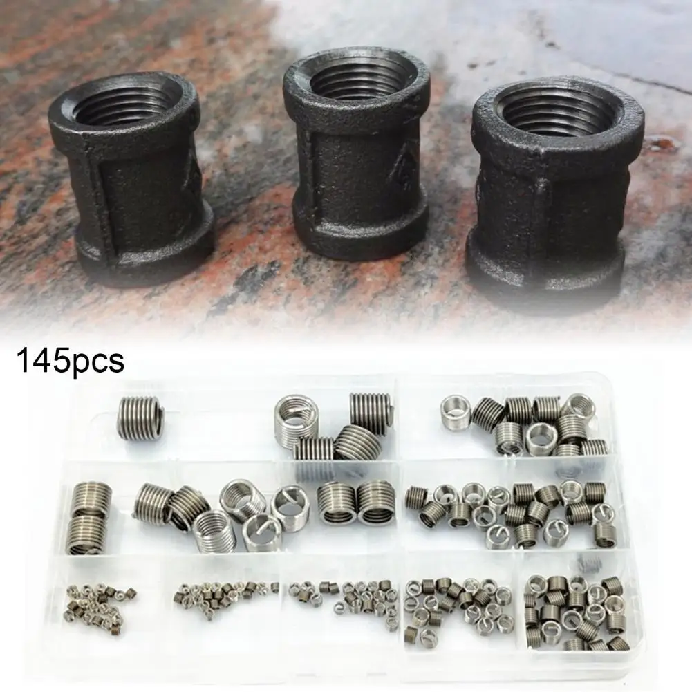 

145Pcs M2-M12 Wire Thread Inserts Boxed Complete 304 Stainless Steel High Strength Practical Thread Sleeve Set for FRP Thread