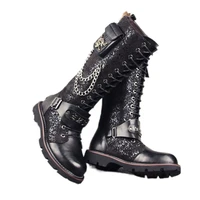 south korea foreign trade high riding boots men long fashion punk rock leather boots martin boots wide head