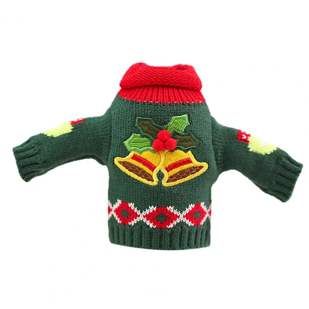 

50%HOTWine Bottle Cover Christmas Pattern Holiday Decor Knitted Fabric Cartoon Garland Elk Wine Bottle Cover for Party