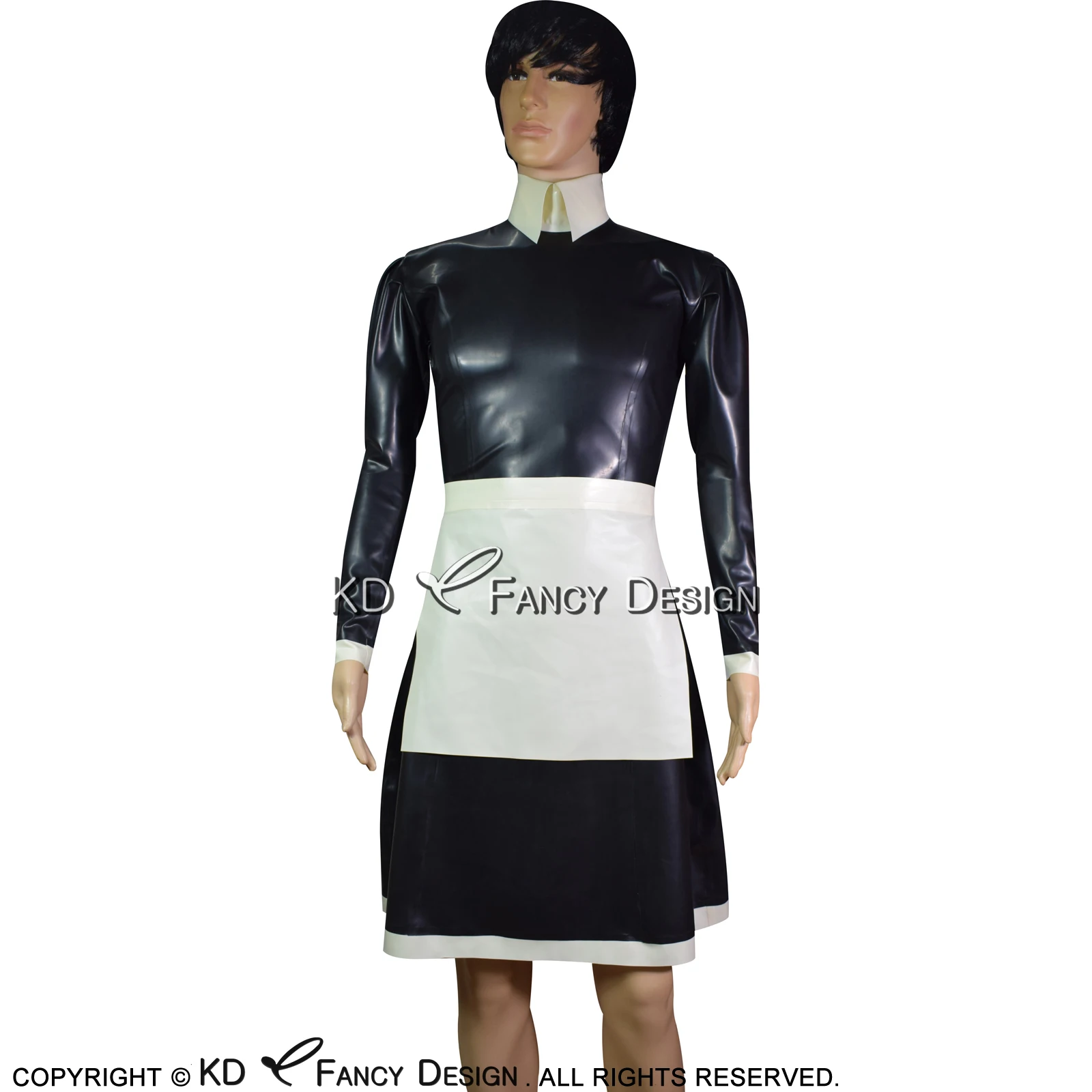 

Сексуальное латексное платье горничной, черно-белое, с застежкой-молнией сзади, Облегающий комбинезон резиновая униформа