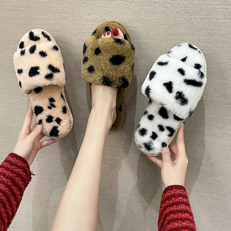 

2022 New Ladies Fall Winter Slippers Fashion Plush Warm Home Slippers Breathable Comfortable Flat Slippers zapatillas