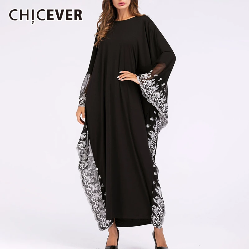 CHICEVER модное кружевное женское платье макси для взрослых с рукавом летучая мышь