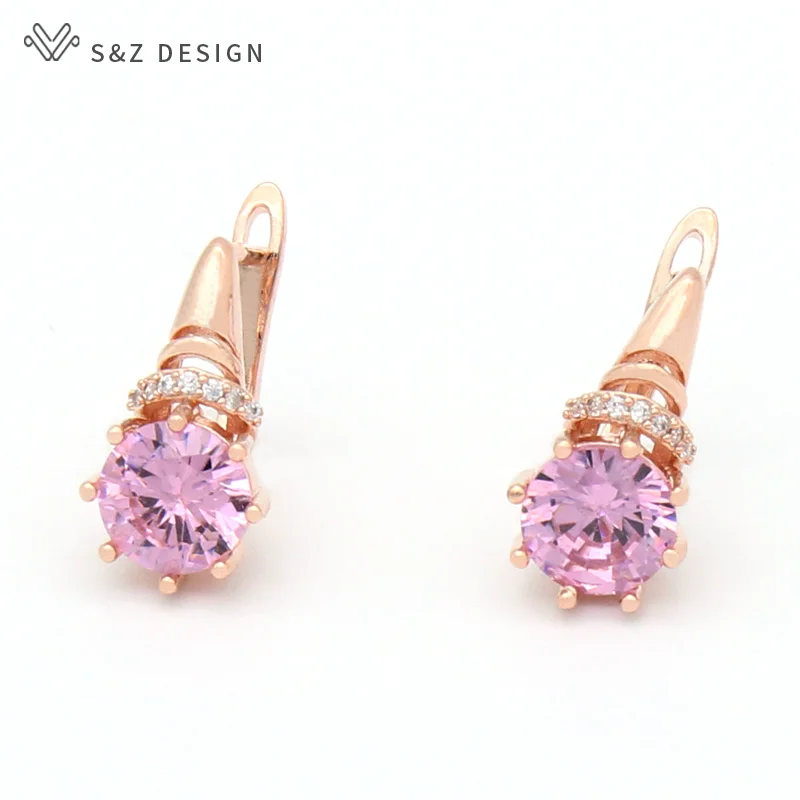 

S&Z DESIGN Korean New Fashion Round Cubic Zirconia Dangle Earrings For Women Wedding Jewelry Trendy Fine Anti-allergy Eardrop