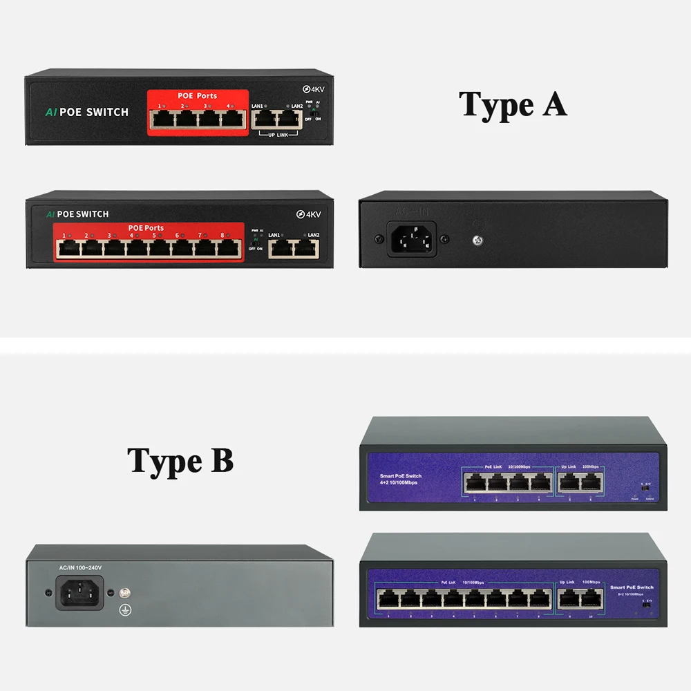 Techage 48V 4CH 8CH сетевой коммутатор питания через Ethernet с 10/100 Мбит/с IEEE 802 3 af/at Over для IP