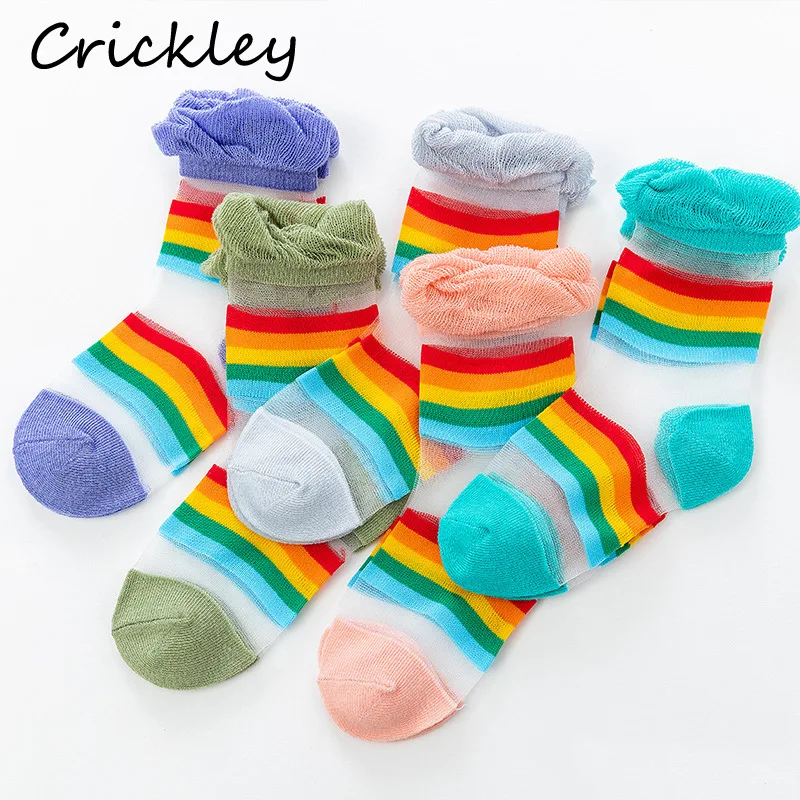 

Spring Summer Children Girls Meryl Rib Top Rainbow Lovely Socks Thin Breathable Toddler Socks Fashion Candy Color Girls Socks