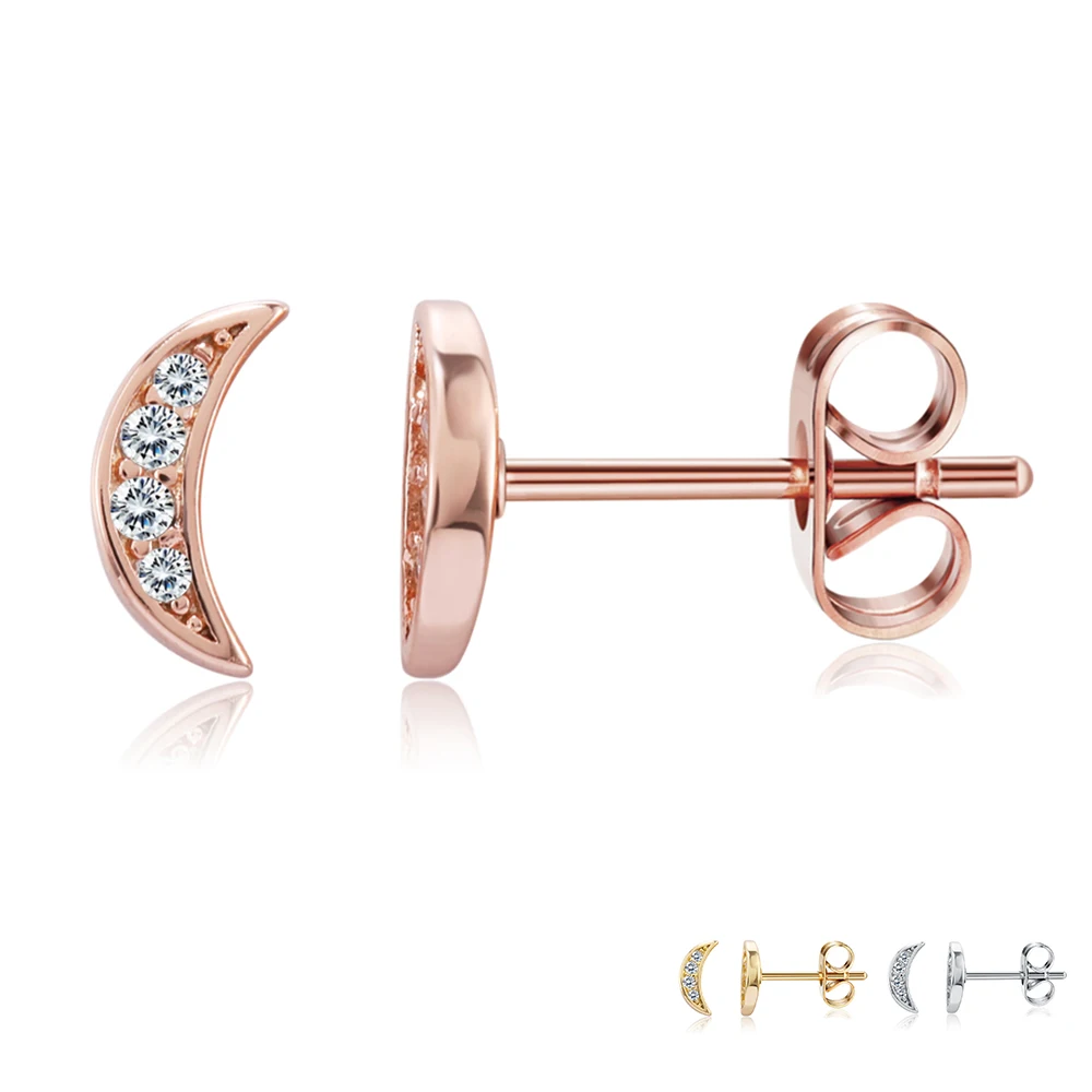 

ZEMIOR Fashion Moon Stud Earrings For Women 5A Clear Cubic Zirconia Romantic 3 Colors Small Earring Anniversary Hot Sale Jewelry
