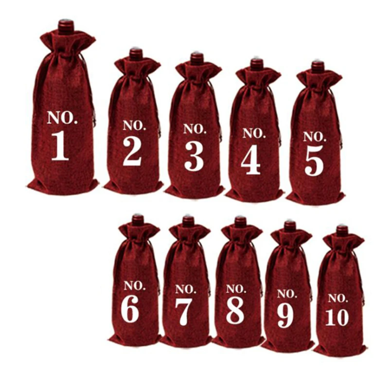 

10Pcs Jute Wine Bags Hessian Numbered Wine Bottle Gift Bags With Drawstring Wine Cover Tasting Christmas wine bottle bag
