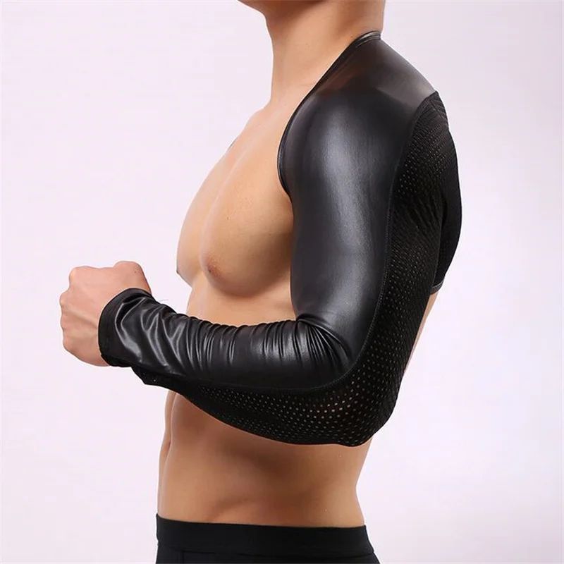 Мужская Сетчатая футболка в стиле пэчворк из искусственной кожи сексуальная