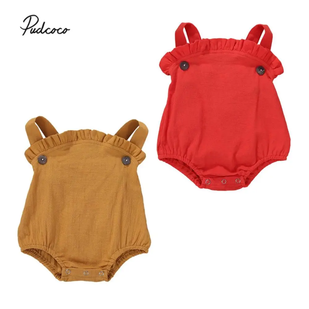 Дышащие летние Детские подвески комбинезон милый стиль однотонный без рукавов