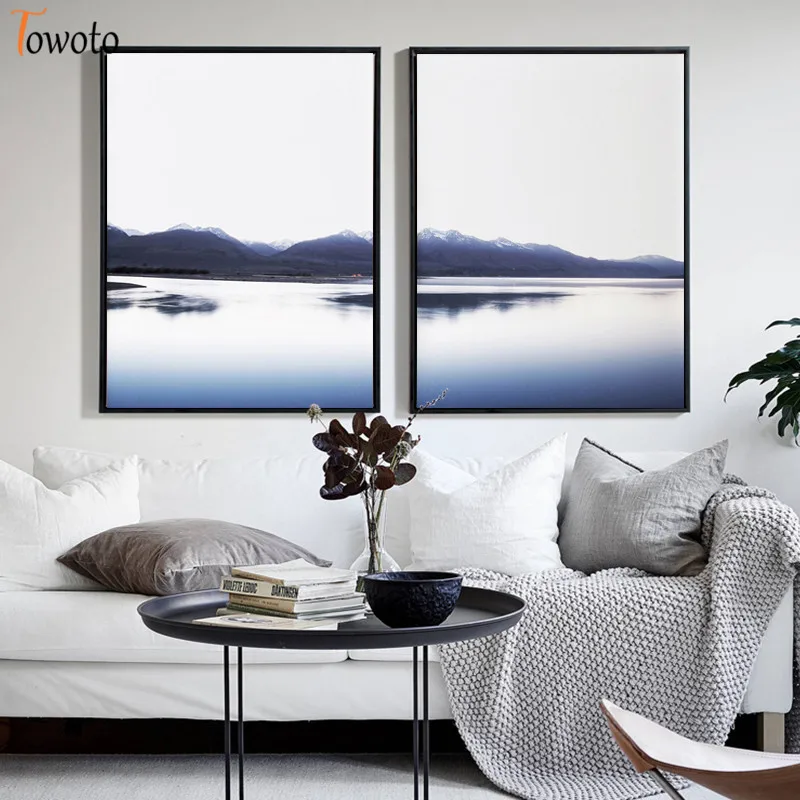 Парусина с отражающим изображением горного озера скандинавский постер картина