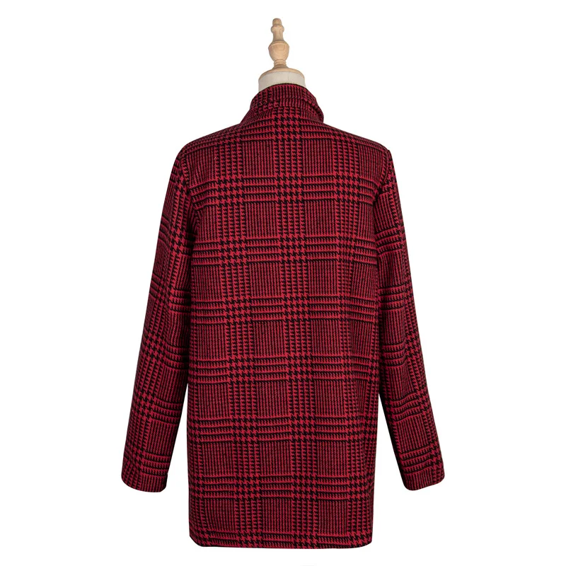 

Fashion Red Plaid Turn Down Collar Long Sleeve Women Jacket 2021 Hot Sale Double Breasted Women Street Wear with Sashes