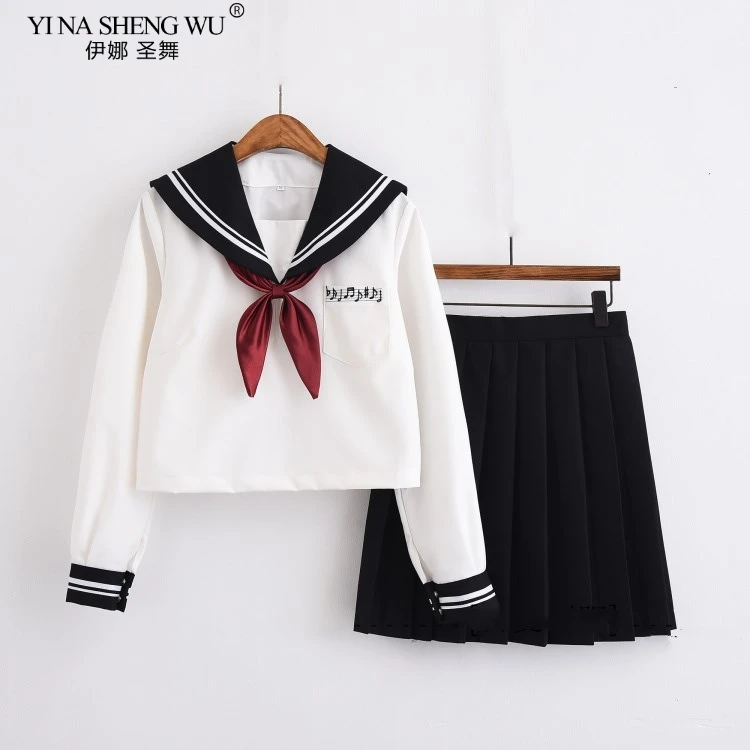 White Black Schoolgirl Uniform Japanese Class Navy Sailor School ...