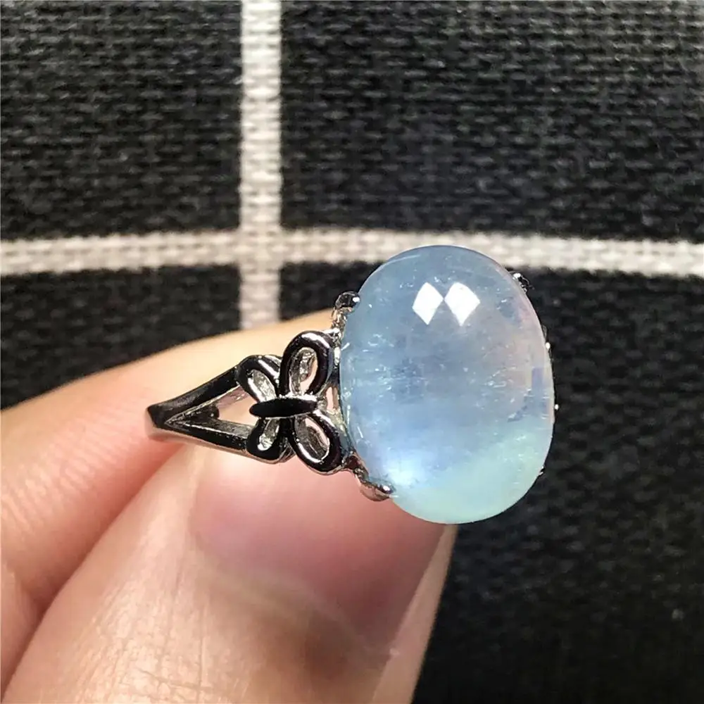 Топ натуральный морской синий Аквамарин кольцо для женщины мужчины Кристалл 12x9