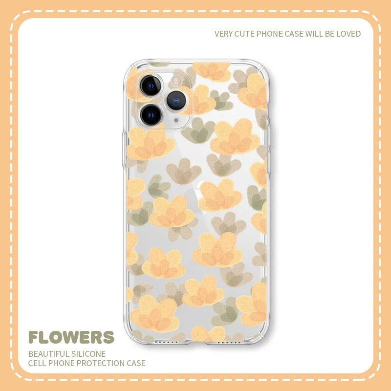 

Flowers Kawaii Phone Case For New 13 iPhone Case Cartoon 11 Pro Max Case Printed 12 MiNi 7 8 Plus X XS XR Funny Transparent Case