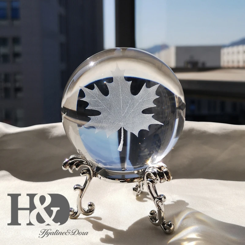 H&D 60 мм 3D шар лазерный хрустальный шар с гравировкой стекло художественное ремесло миниатюрная Сфера домашний Декор Аксессуары Рождественский подарок металлическая подставка