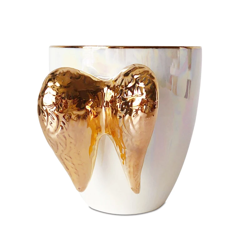 

Nordic Pearl White Porcelain Coffee Mug With Gold Angel Wing Personalized Tea Milk Cup Kitchen Home Decor Wedding Birthday Gifts