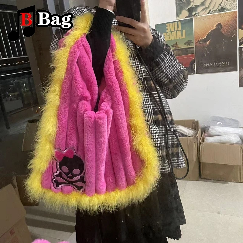 

Y2K японская плюшевая сумка на одно плечо для девочек-Лолиты, женская модная сумка-тоут в стиле хип-хоп, женская большая емкость