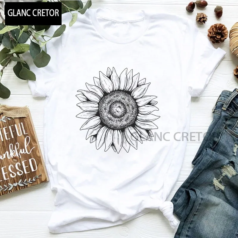 

For Girls Lady Vogue Tops Tees New Dandelion Print T Shirt Women Short Sleeve Casual White T-Shirt