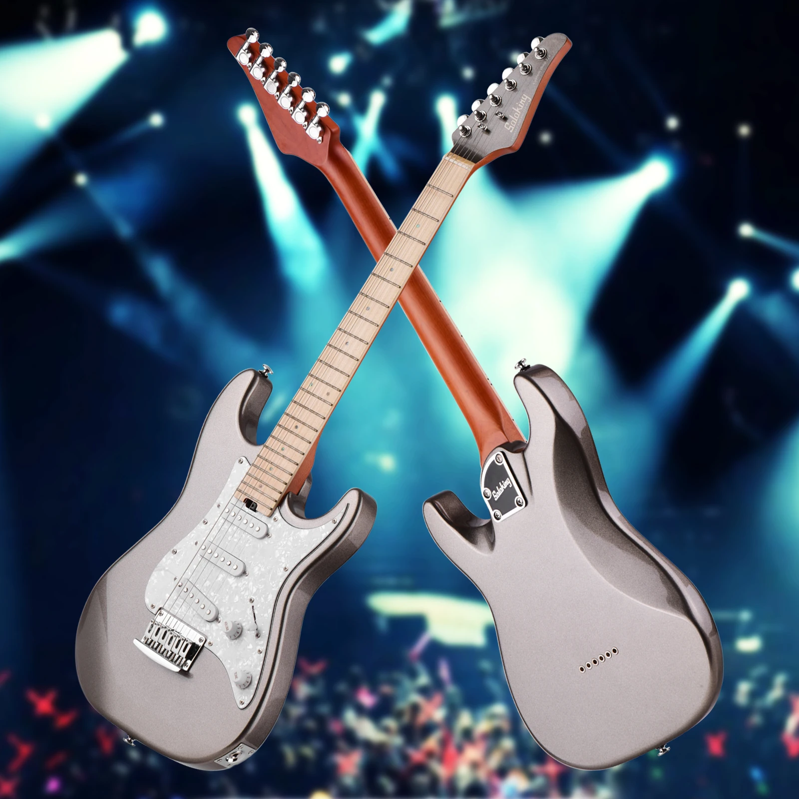 

Mini 2/4 Right Handed Bolt-on Electric Guitar Alder Body Maple Neck Fingerboard White Pearl Guard Plate for Kid with Accessaries