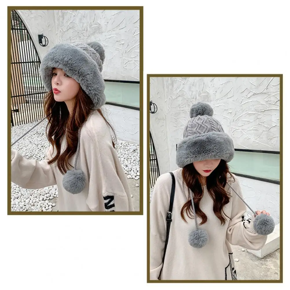 

Головной убор Стильная однотонная вязаная шапка женская русская Кепка с полями из искусственного меха для путешествий