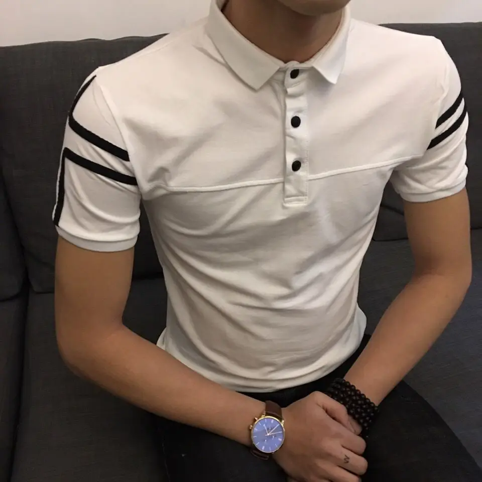 

Men's polo shirt color contrast embroidery youth slim short sleeve T-shirt Lapel slim half sleeve