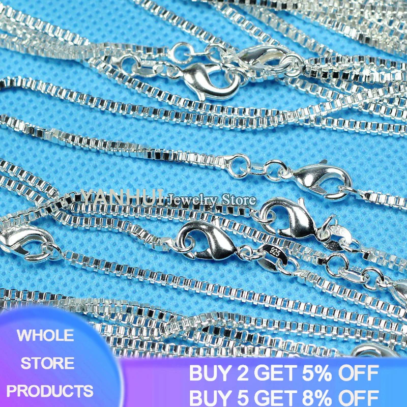 

Silver 925 Box Chain Necklace DIY Jewelry Findings Making Women Wholesale Link Chains Accessories 1.mm 45cm+5cm Extendable Chain