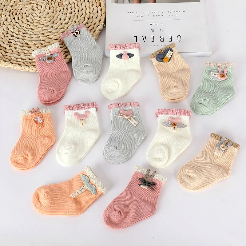 Baby Socks Cotton Socks Girls Boys Newborn Socks Cartoon Decoration Boneless Suture Children Infant Socks Baby Clothing