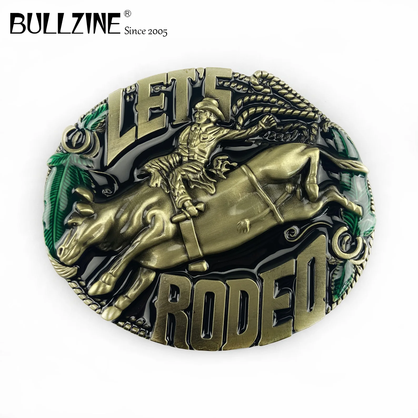 В Bullzine Пряжка для ремней Rodeo с античная латуневая отделка FP 02627 2 подходит детей на