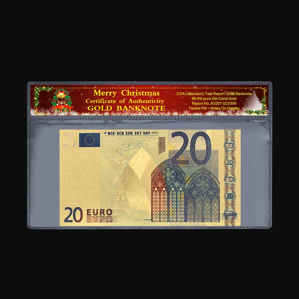 Коллекционная памятная монета евро 20 старая банкнота 24 К позолоченная