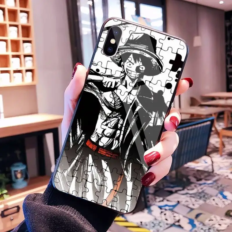 

HPCHCJHM Luffy One Piece Soft Silicone Phone Case Cover Tempered Glass For iPhone 11 Pro XR XS MAX 8 X 7 6S 6 Plus SE 2020 case