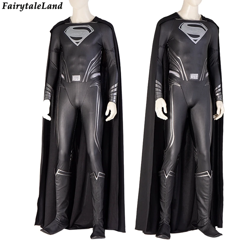 

Halloween Carnival Clark Cosplay Kent Costume High Quality Superhero Steel Man Black Jumpsuit Black Bodysuit Hero Boots