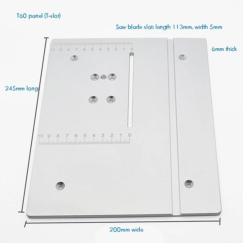 T60 Aluminum Router Table Insert Plate 245 x 200x6mm Made of Alloy Durable for Saw Woodworking Workbench | Инструменты